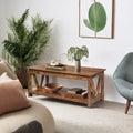 WLIVE Coffee Table, 43.3 Inch Farmhouse Table with Storage, Rustic Brown