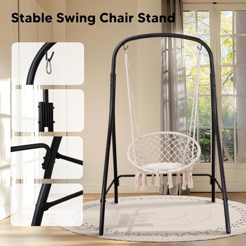 SUNCREAT Indoor Hammock Swing Chair with Stand, Hanging Chair Outdoor with Stand, 400 lbs Capacity, Beige