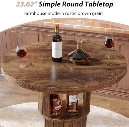 HSH Round Bar Table, 37.4"H Bar Height Bistro Pub Table With 2-Tier Storage