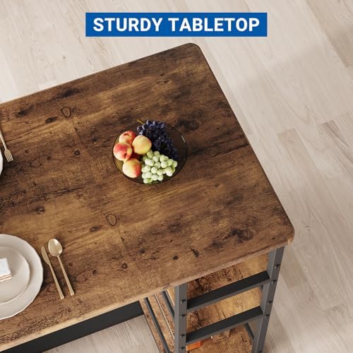 GarveeHome Dining Table Set for 2, Counter Height Kitchen Table with 2 Upholstered Bar Stools, Dining Table and Chairs Set with Storage Shelves, for Small Space, Apartment, Studio, Retro Brown
