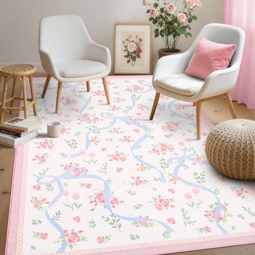 GarveeHome Pink and Blue Rugs for Bedroom Girls, 4x6 Rug for Living Room