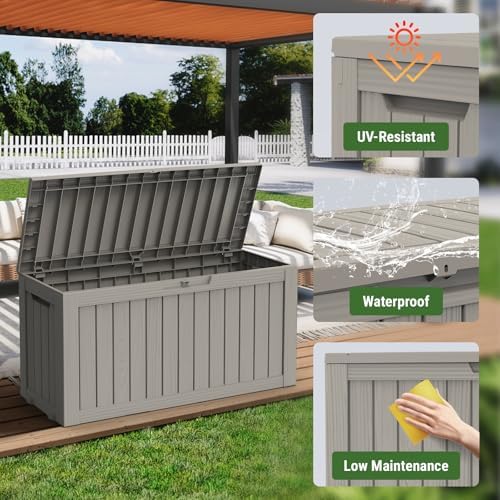Mars Villa Deck Box, Outdoor Storage Box Waterproof, 72 Gallon, Grey