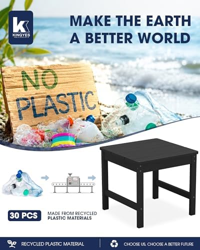 KINGYES Double Side Table with 1.6'' Umbrella Hole, HDPE Adirondack End Table- Black
