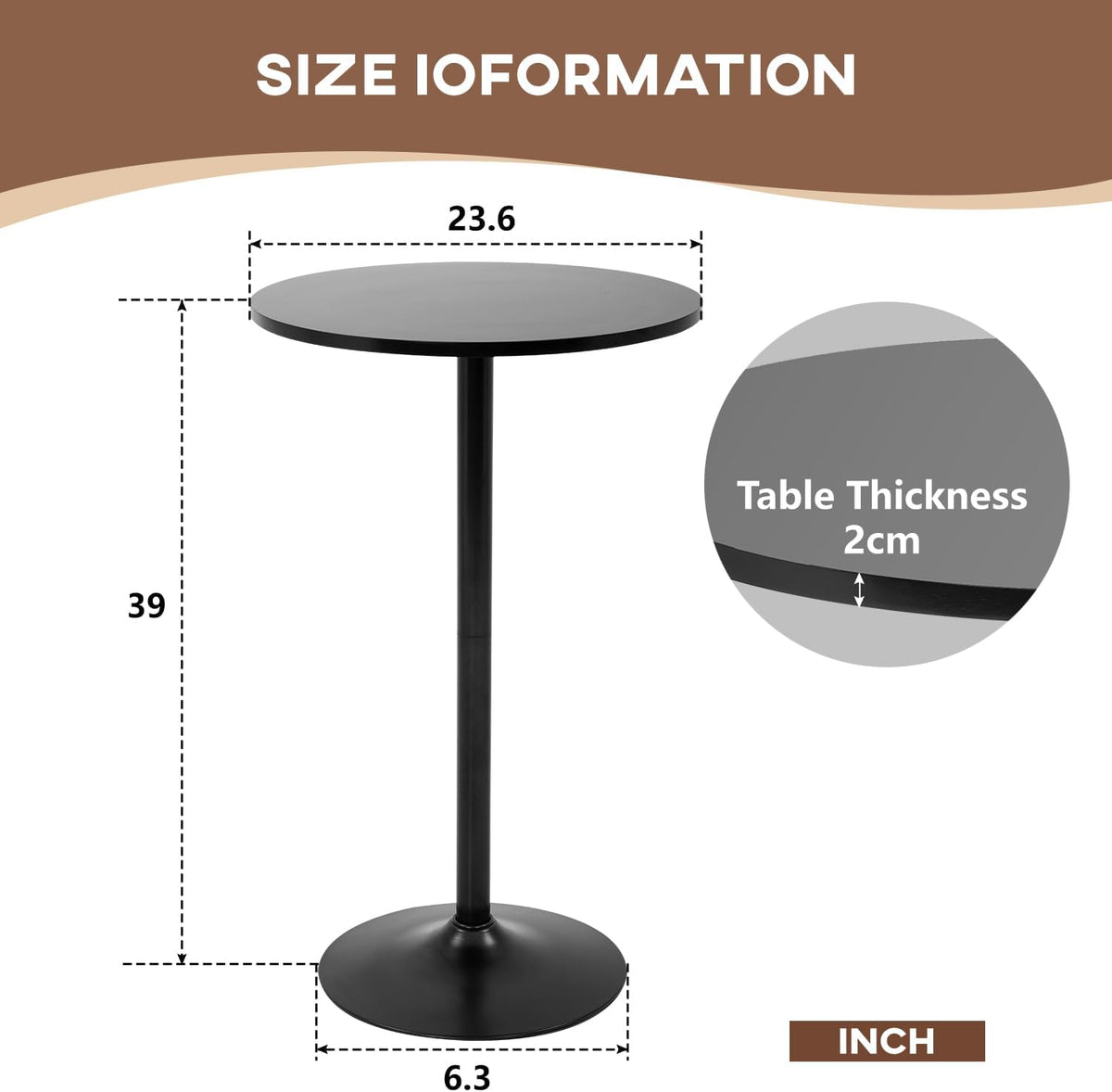 PayLessHere Bistro Bar Table 40 Inch Round Table Height Top Pub Table Cocktail for Home, Kitchen and Dining Room