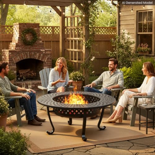 43" Large Fire Pit for Outside with 2 Adjustable Grills,Lid & Fire Poker