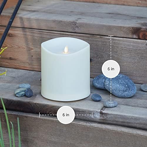 Luminara Realistic Artificial Moving Flame Outdoor Pillar Candle IPX4 - Moving Flame LED Battery Operated Lights for Outside Christmas, Halloween - Remote Included - Ivory - 6" x 6"