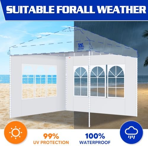FANPAT Church Sidewalls for 10x10 Pop Up Canopy, White(3Pcs Sidewalls Only)