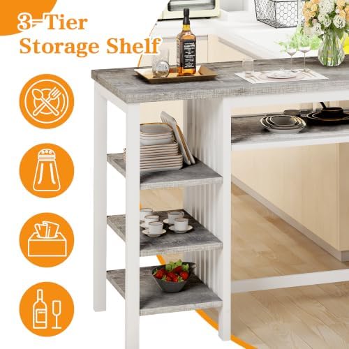 DKLGG 3-Piece Bar Table and Chairs Set, Counter Height Dining Table Set with Storage & 2 Upholstered Stools, Hightop Kitchen Bar Table for Small Space, Pub & Bistro