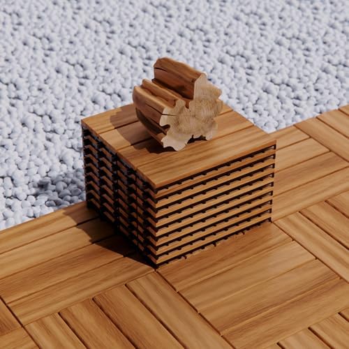 108Pcs Interlocking Deck Tiles, 12x12in Acacia Wood Flooring for Patio