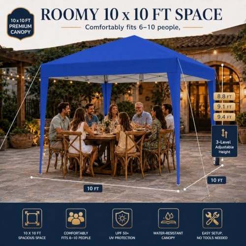 Yaheetech 10x10 Pop Up Canopy Tent with 4 Removable Sidewalls, Blue