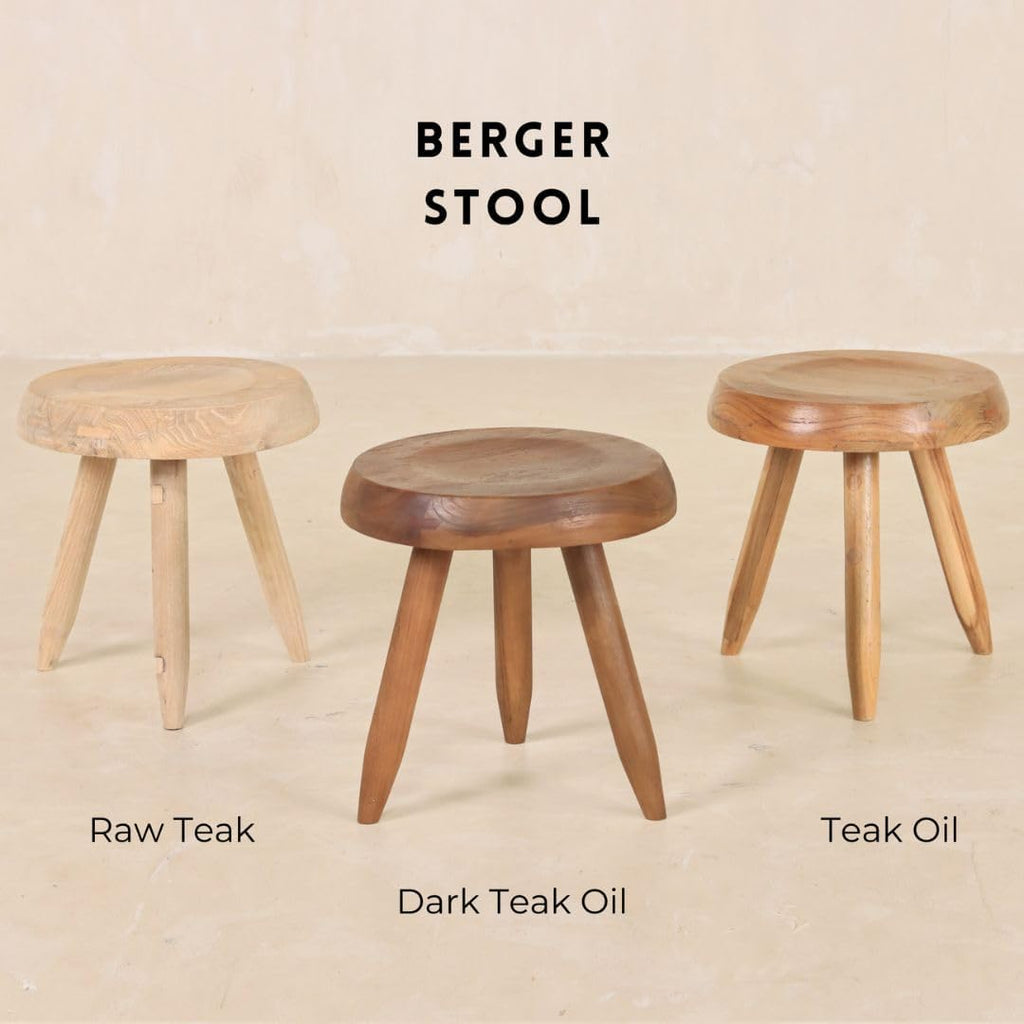 Berger Teak Milking Stool - Versatile Sitting Stool, Small Side Table, Outdoor Plant Stand, Nightstand, Footstool - Teak Oil