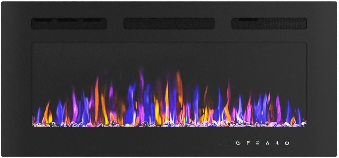 36" Electric Fireplace Wall Mounted and Recessed 750/1500w W/Remote Control