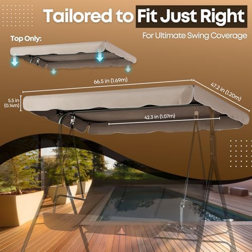 Flexzion Patio Swing Canopy Replacement Top, 66 x 45 Inch, Beige, 2-3 Seat