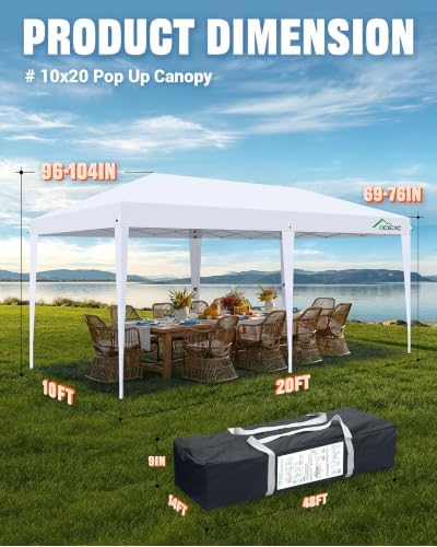 Acepic 10x20 Pop Up Canopy Tent with 6 Removable Sidewalls, White, 10x20