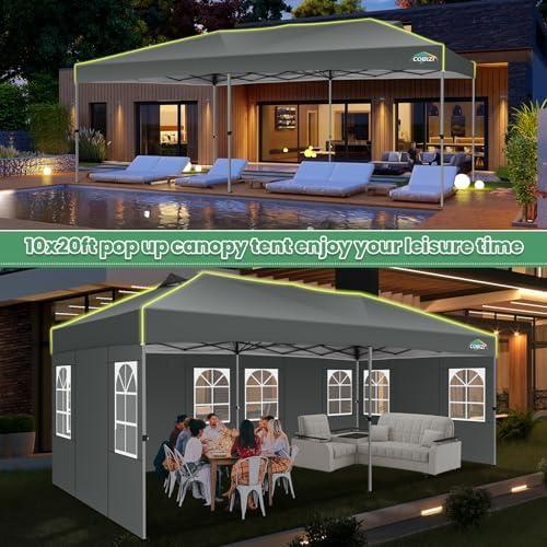 COBIZI 10x20 Pop Up Canopy Tent with 6 Removable Sidewalls, Outdoor, Gray
