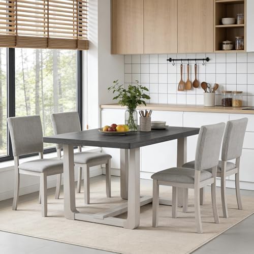 leovanni Rectangle Dining Table Set of 4, 48" Rectangle Kitchen Table and Upholstered Chairs Set for Kitchen, Dining Room, Apartment, Gray