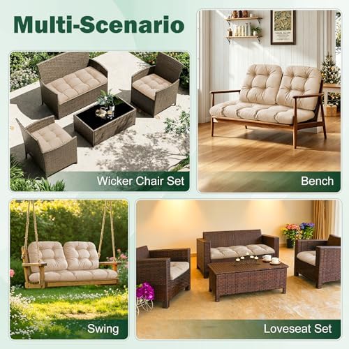 Outdoor Wicker Chair Cushions, 44×19×4 in, Waterproof, Beige