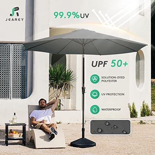 JEAREY 9FT Outdoor Patio Umbrella, Market Umbrella, Dark Gray