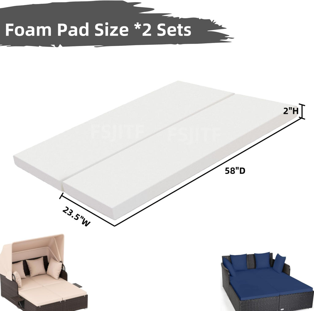 Patio Rattan Double Daybed Replacement Foam Cushion,58"x24"x2", 2-Set