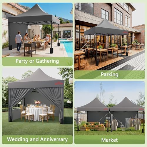 10x10 Heavy Duty Commercial Pop Up Canopy with Sidewalls, Grey