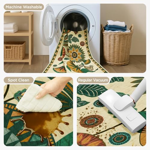Joydeco Boho Washable Egypt Floral Beige 5x7 Area Rugs for Living Room