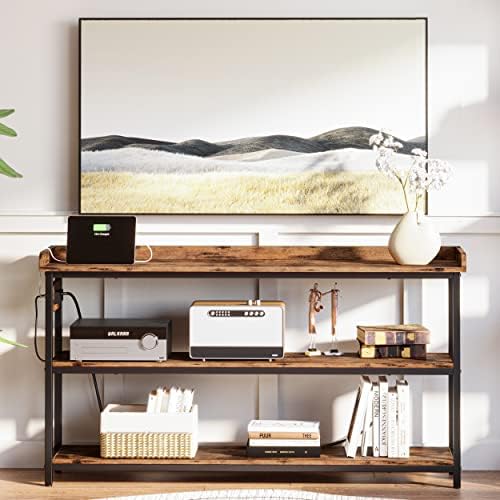 IRONCK Console Table with Power Outlet, One Piece Top, Sofa Table 55"