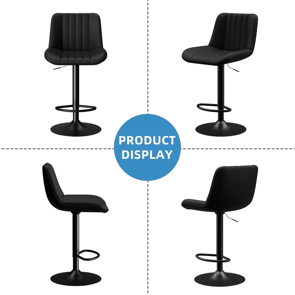Shintenchi Swivel Bar Stools Set of 2, Adjustable Faux Leather Upholstered Swivel Counter Stools, Armless Bar Height Island Chairs with Back and Footrest, Black