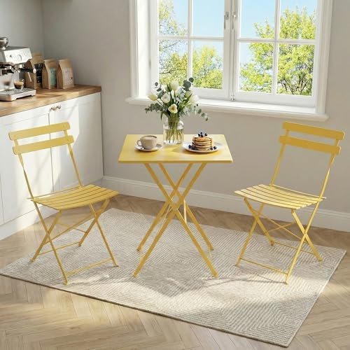 IDEALHOUSE Bistro Table and Chairs Set of 2, Folding Design, Yellow
