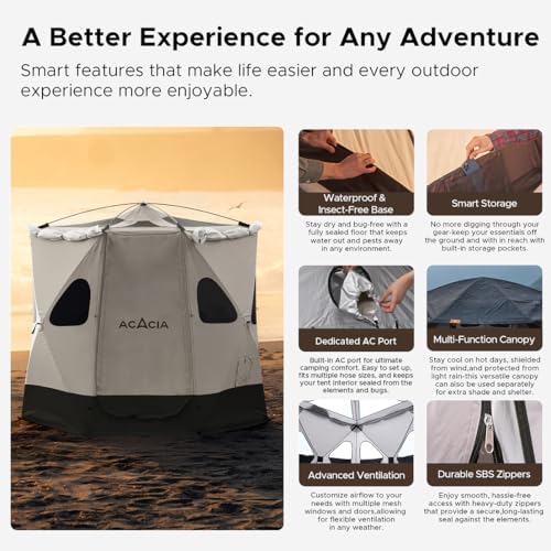 Space Acacia Lite Camping Tent, Pop Up Tents for Camping, Lightweight & Durable Beach Tent, Level 7 Wind Resistance, UPF 50+ | Quick Setup for Camping & Backyard, Banyan