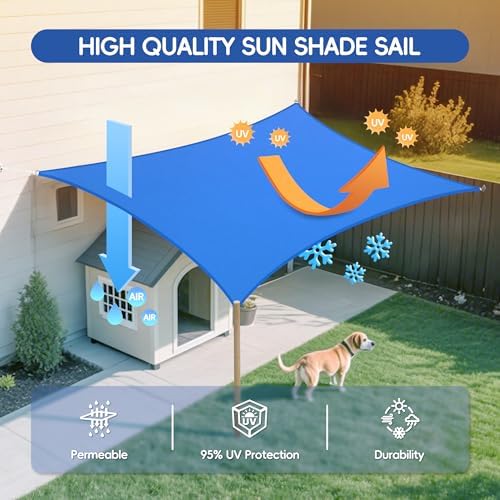 Bynbbur Sun Shade Sail 16'x20' Rectangle Shade Cloth for Garden, Permeable Shade Canopy Outdoor Patio Covers for Pergola Backyard Deck Outside Activity, Blue
