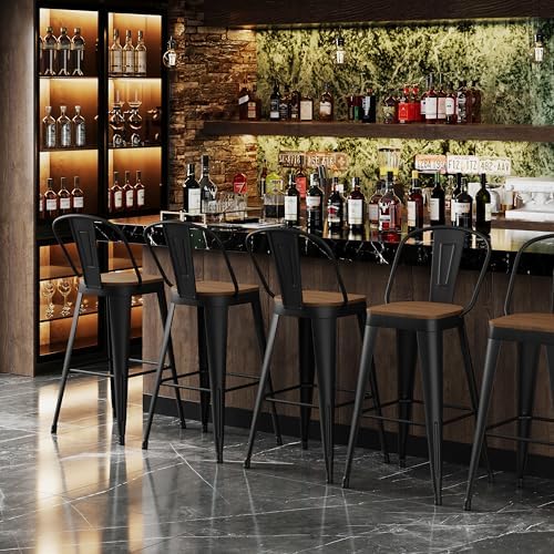 Andeworld Metal Bar Stools Set of 4, 24" Counter Height with Backs, Black