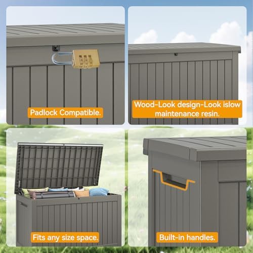 270 Gal Deck Box,Outdoor Storage Box Waterproof Lockable,Gas Lift,Grey