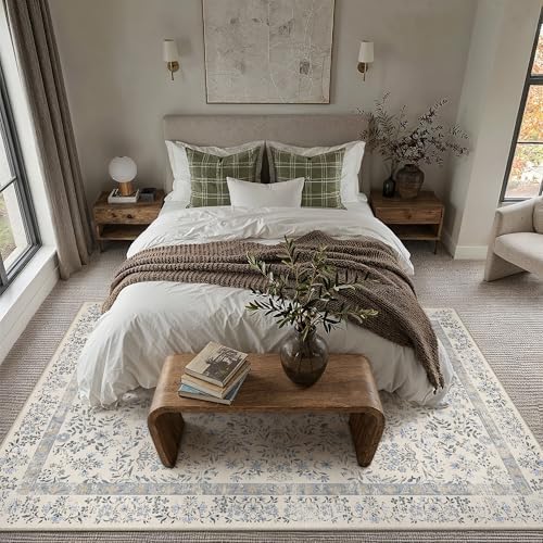 PureCozy 9x12 Blue Floral Area Rug Vintage Farmhouse Style