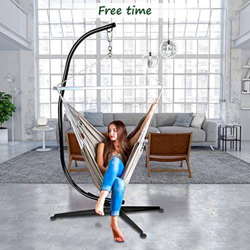 Hammock Chair Stand, Hanging Hammock Chair Stand C Stand Outdoor Indoor Solid Steel Heavy Duty Stand Only Construction for Hanging Hammock Air Porch Swing Chair, 330Lbs Capacity, Black