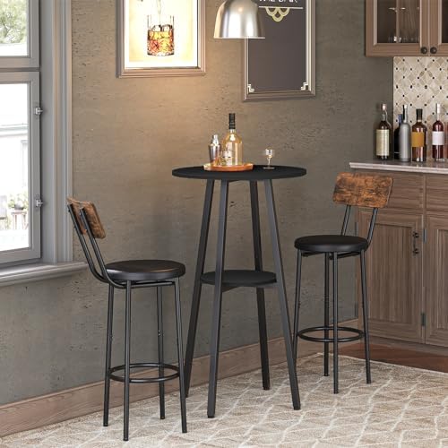 HOOBRO Bar Table, Round Pub Table, 2-Tier Bistro Table with Storage, 37.4" High for Small Spaces, with Top Particleboard for Kitchen, Easy to Assemble, Black BB55BT01