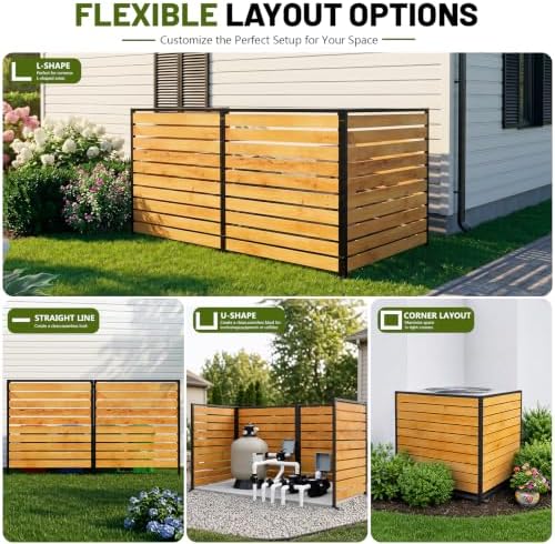 3 Panels No Dig Wood Privacy Screen, 42" H x 40" W Outdoor AC Fence