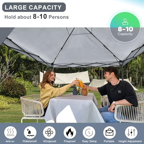 KAMPKEEPER Outdoor Pop-Up Canopy Tent with 2 Sidewalls, Grey, 10 x 10 Ft