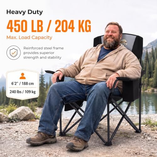 Colegence Oversized Heavy Duty Camping Chair for Adults, 450 lb, Black
