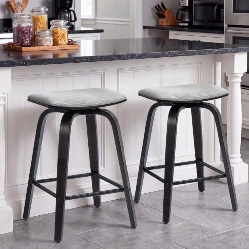 Swivel Bar Stools Set of 2 for Island Kitchen, Modern 26" Backless Counter Height Bar Stools, 360 Swivel Saddle Seat, Grey