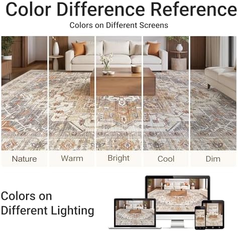 befbee 9x12 Area Rugs for Living Room, Washable Vintage Non Slip Rug