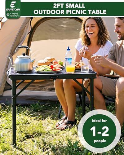 2 Ft Folding Camping Table, Adjustable Height 10.6-22 in, Small Grill Table