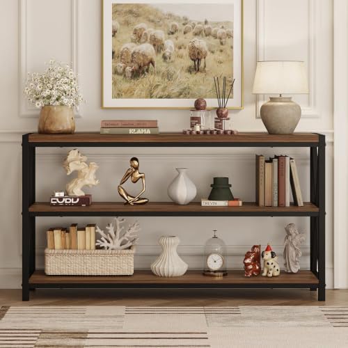 FATORRI Console Table for Entryway, 55 Inch Modern Entry Table with 3 Tier Shelves, Couch Tables Behind Sofa for Living Room (Medium Walnut)