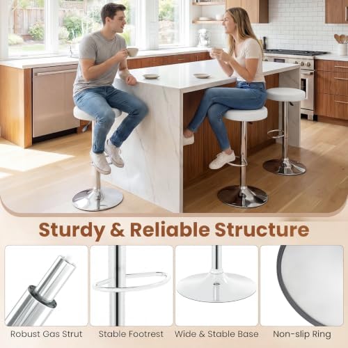 COSTWAY Height Adjustable Swivel Backless Round Bar Stools, White