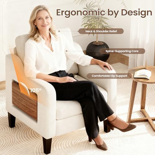 Upholstered Accent Chair with Foldable Side Table for Living Room