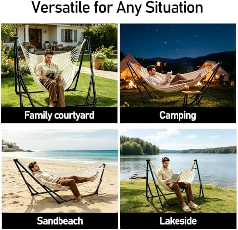 2-in-1 Hammock Chair, Foldable Steel Stand Indoor Outdoor Swing Bag