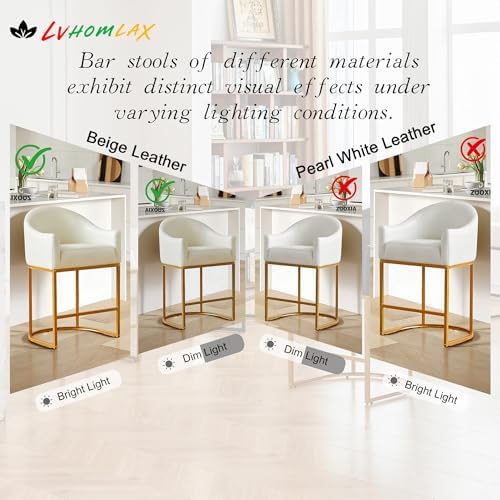 Modern Counter Height Bar Stools Set of 2 with Arms,White Leather