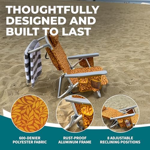 Bliss Hammocks Folding Backpack Beach Chair Recliner, Amber Leaf