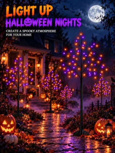 2Pack 5FT 200LED Black Halloween Tree with Purple and Orange Lights