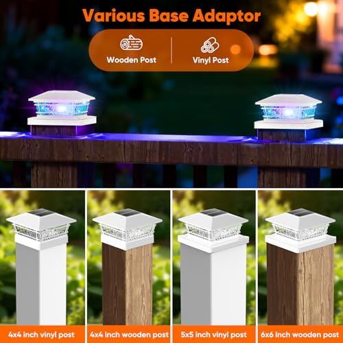 Solar Post Cap Lights Outdoor 8 RGB Solid Colors & Color Changing