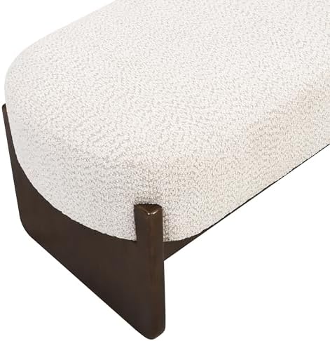 Christopher Knight Home Arden Minimalist Style Rectangular Loop Yarn Fabric Ottoman Bench, Rubberwood Frame, Entryway Bench, Living Room Sofa Extra Seat, End of Bed Footstool, Beige+Brown